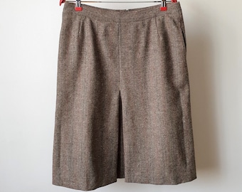 Vintage Wool Women's Skirt Light Brown-Gray Color Front Invert Pleated Skirt Side Pockets Size 42