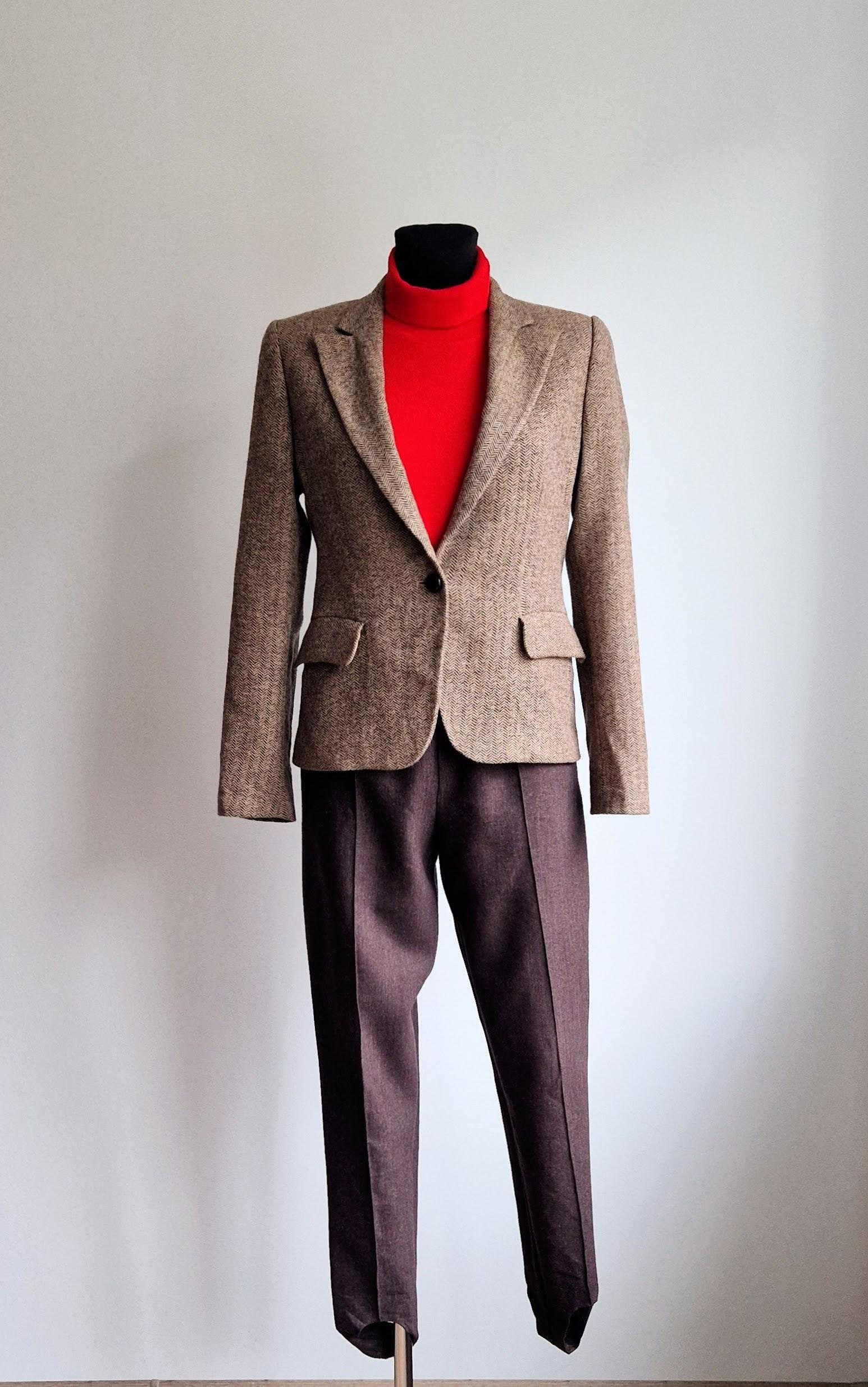 Vintage Women's Gant Wool Blazer Herringbone Brown Colour Jacket Size S