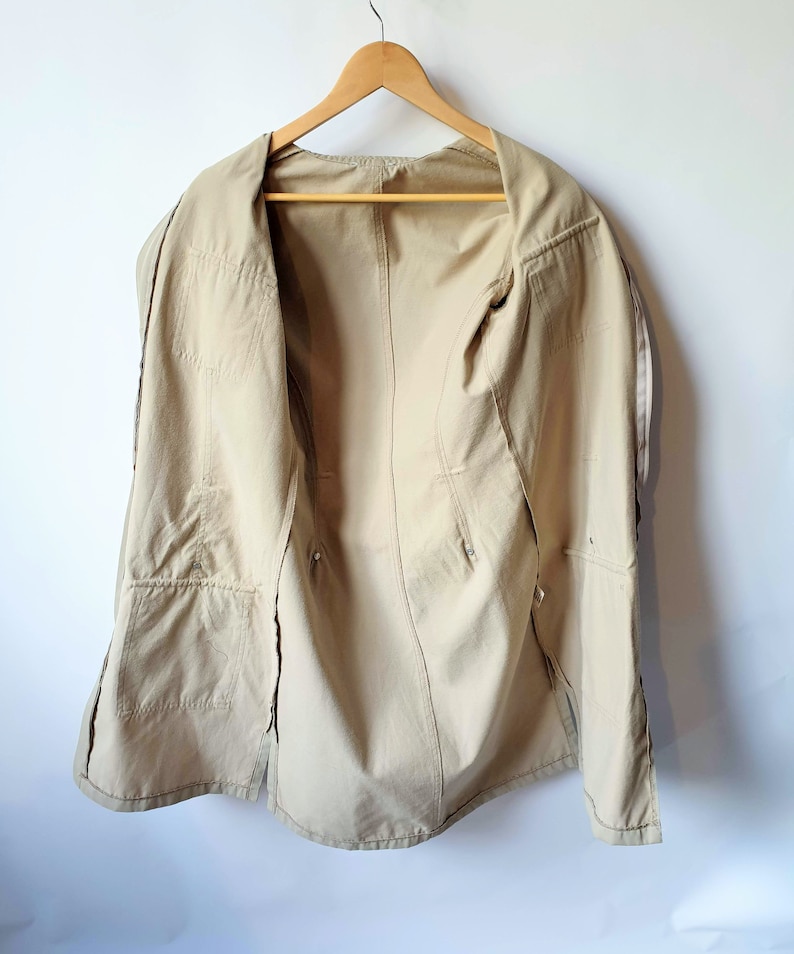 Vintage Military 90/'s Beige Casual Cargo Coat Womens Midi Long Army Coat Windbreaker Long Sleeve Jacket size S Small