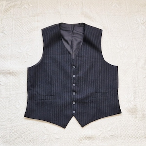 Vintage Mens Striped Wool Waistcoat, Black Colour, Wool Classy Waistcoat XL Size, Classy Look Vest