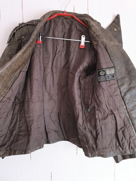 Real Leather Vintage Biker Jacket Womens Washed B… - image 7