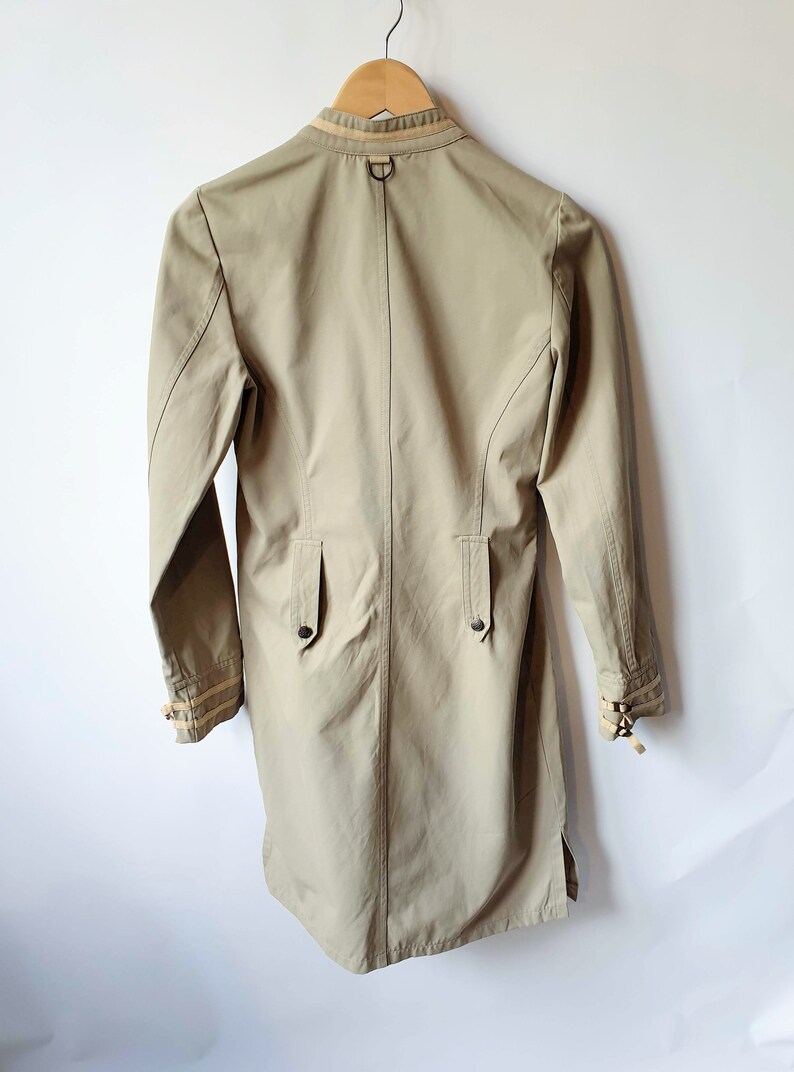 Vintage Military 90/'s Beige Casual Cargo Coat Womens Midi Long Army Coat Windbreaker Long Sleeve Jacket size S Small