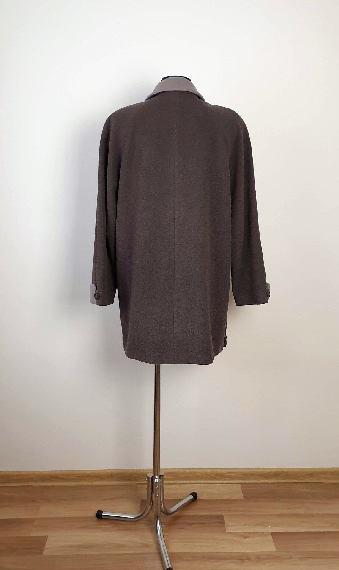 Vintage Wool Cashmere Coat, Brown & Beige Buttoned Overcoat, Size Small, foto 4 di 5