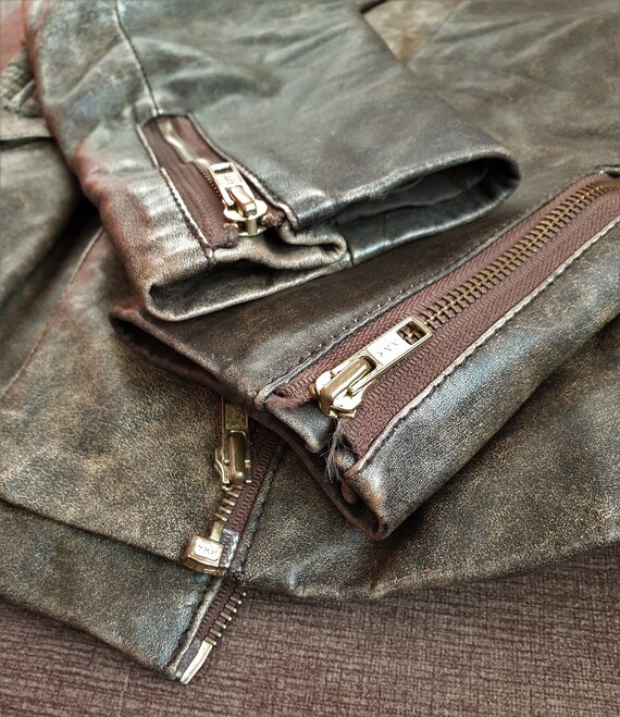 Real Leather Vintage Biker Jacket Womens Washed B… - image 10