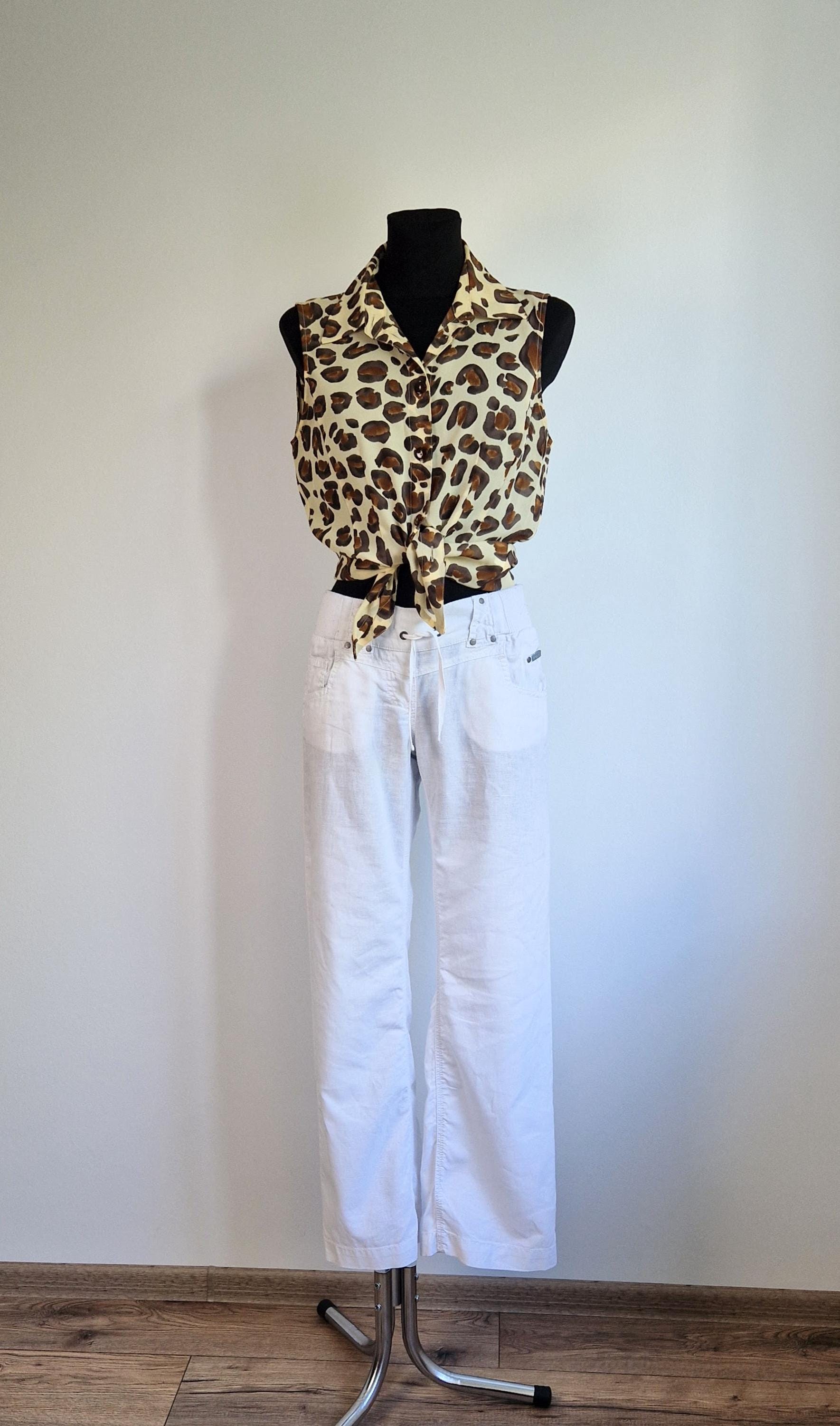 Vintage White Linen Trousers: Casual Y2K Pants (size XS/S) - Etsy