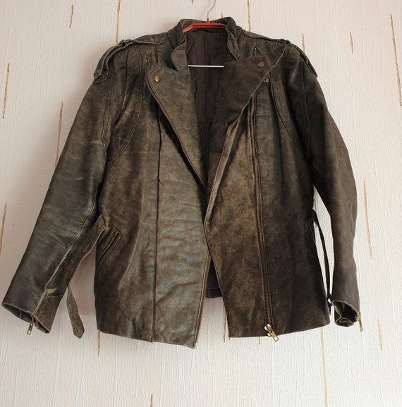 Real Leather Vintage Biker Jacket Womens Washed B… - image 5