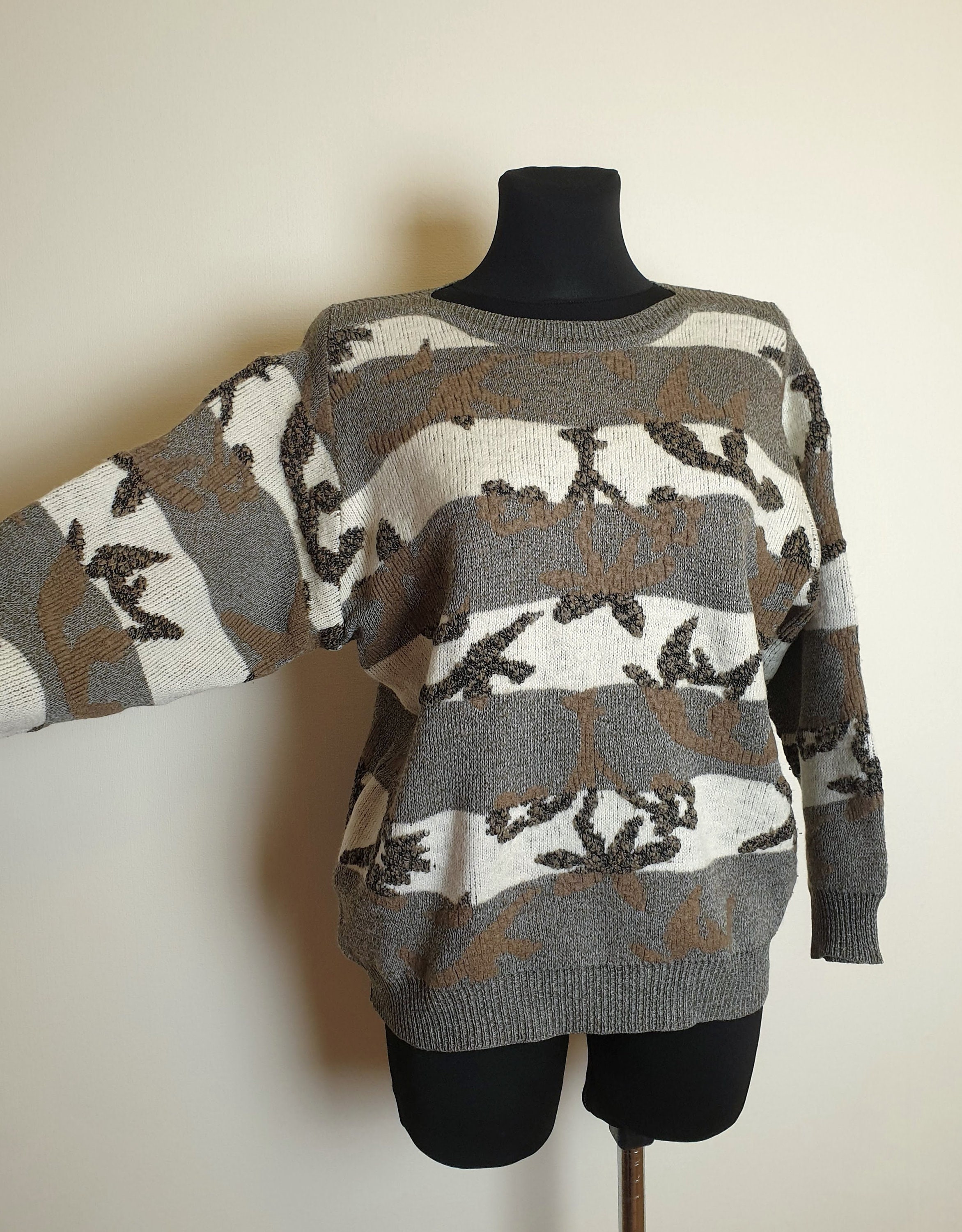 【archive】90s Flower brown knit sweater 90s Floral Sweater - Etsy