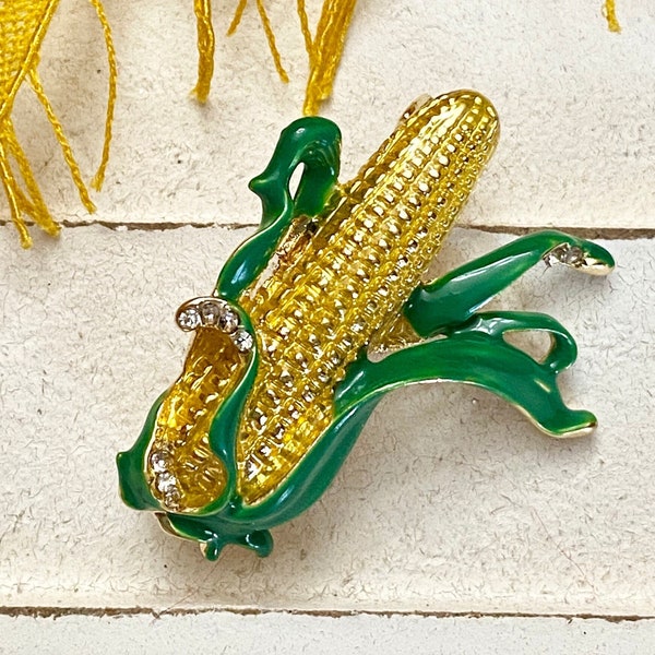 Yellow Corn Vegetable Urban Farmer Vegetarian Green Enamel Leaves Brooch Enamel Pin Garden Iowa Lover Gift A170