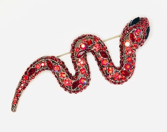 Statement Oversize Large Sparkly Blood Red Rhinestone Snake Animal Brooch Halloween Lover Gift Unique Costume Accessory A1859