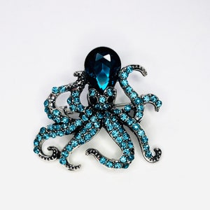 Silver-tone Adorable Blue Crystal Rhinestone Cute Octopus Ocean Sea Animal Brooch Pin Jewelry A1499