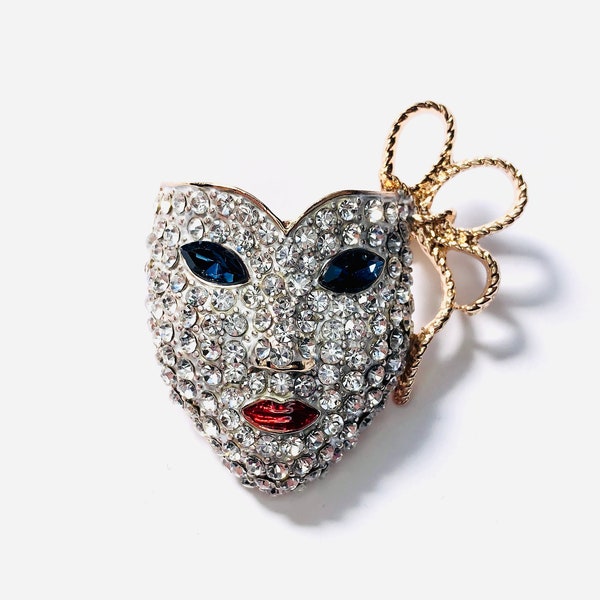 Super Sparkly Rhinestone Masquerade Mask French Quarter New Orleans Mardi Gras Theater Brooch Lapel Pin Jewelry Gift Unique A1578