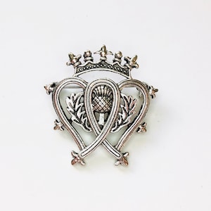 Unique Luckenbooth Scotland&#39;s National Flower Thistle Double Heart Crown Ireland Irish Royalty Outlander Badge Brooch Jewelry A1304