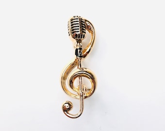 Classic Old-School Retro Gold-tone Microphone Music Note Singer Club Musician Band Orchestra Choir Teacher Brooch Pin Jewelry Gift A1176