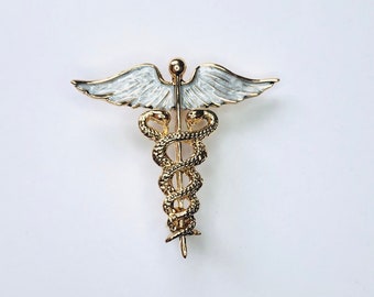 Staff of Hermes Caduceus Medical Doctor Symbol of Medicine Medical Snakes Wings Greek Mythology Brooch Lapel Surgery Student Gift A1432