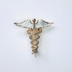 Staff of Hermes Caduceus Medical Doctor Symbol of Medicine Medical Snakes Wings Greek Mythology Brooch Lapel Surgery Student Gift A1432