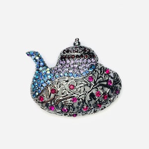 Unique Rhinestone Hollow Out Teapot Cafe Brooch/Pendant Enamel Pin Gift Mother's Day Gift Friend Gift A1506