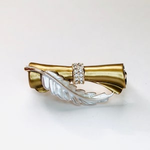 Graduation Diploma Scroll with Rhinestone and Feather, High School , College Graduation, Graduate School Brooch Pin Jewelry Gift A1033