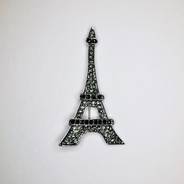 Large Black Rhinestone Eiffel Paris Tower Brooch/Pendant Pin DIY Craft A1337