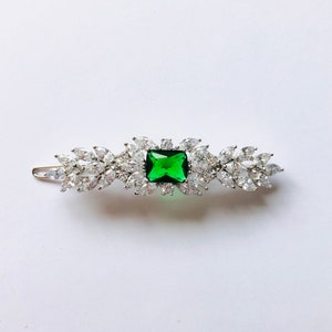 Clear & Green Crystal Rhinestone Glam Elegant Barrette Wedding Bride Bridal Formal Fancy Irish St. Patrick's Day Hair Clip Accessories A965