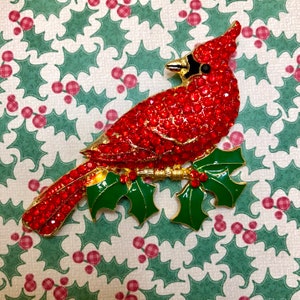 Large Oversize Statement Winter Red Cardinal Rhinestone Bird Brooch Enamel Pin Christmas Angels are Near Jewelry Gift Accessory Gift for Mom