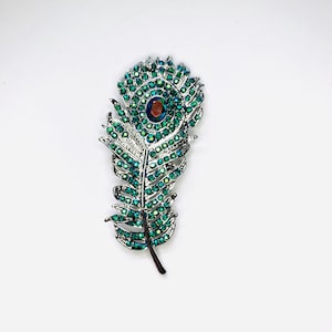 Sparkly Peacock Rhinestone Feather Brooch Pin Peacock lover Gift A675