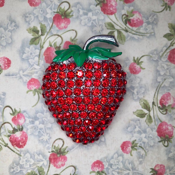 Oversize Statement Large Red Rhinestones Strawberry Fruit Brooch Lapel Pin Jewelry Farmer's Market Gift Sweet Gift for Her Berry A27