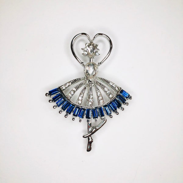 Blue and white Rhinestone Ballet Dance Dancer Dancing Girl Rhinestone Brooch Pin Jewelry A469