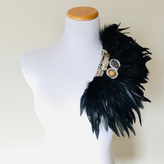Oversize Black Feather Decorative Cool Buttons Shoulder Brooch Goth Halloween Theater Play Statement Accessory Flapper Jewelry A1483 Etsy Canada