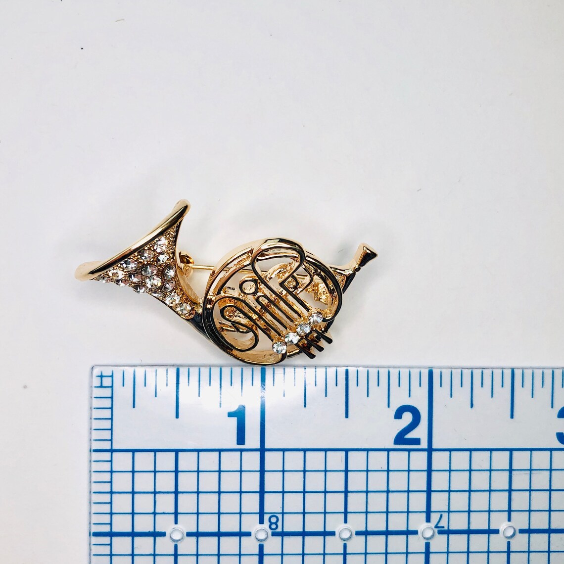 Goldtone Rhinestone French Horn Brooch Pin Jewelry Music Lover Etsy