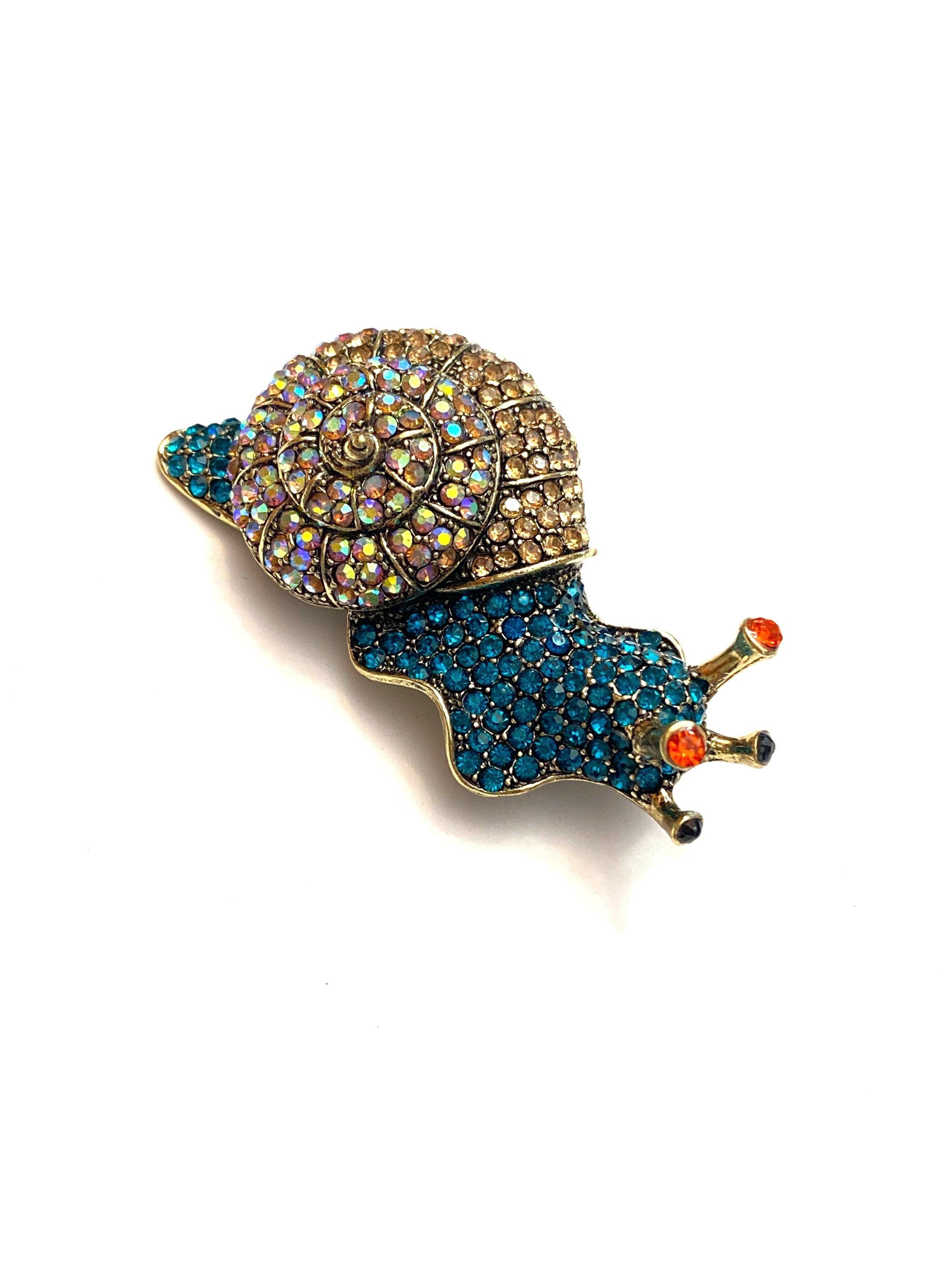 Blue and Champagne Sand Tan Rhinestone Snail Slug Insect Lapel Pin Brooch Jewelry Gift Slow and Steady Progress Gift A2198