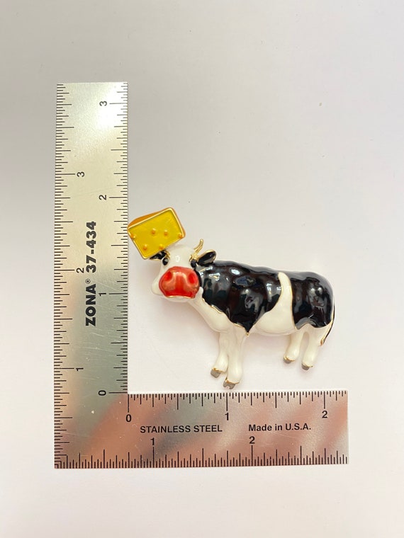 Gold-tone White and Black Enamel Cow with Cheese … - image 3