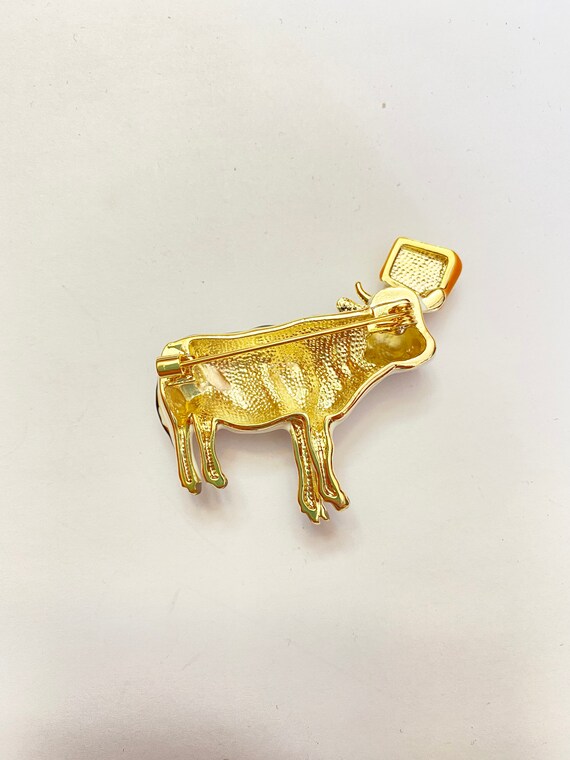 Gold-tone White and Black Enamel Cow with Cheese … - image 2