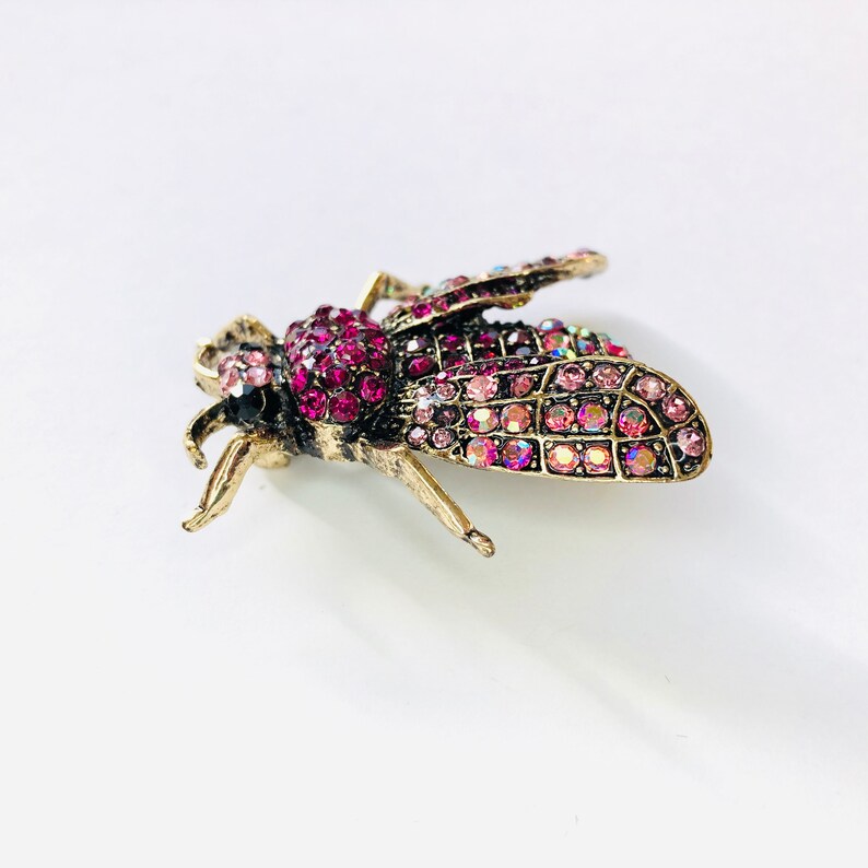 Unique Light and Dark Pink Rhinestone Bee Insect Fly Bug Brooch Animal Gift fDIY Craft Pin A1414