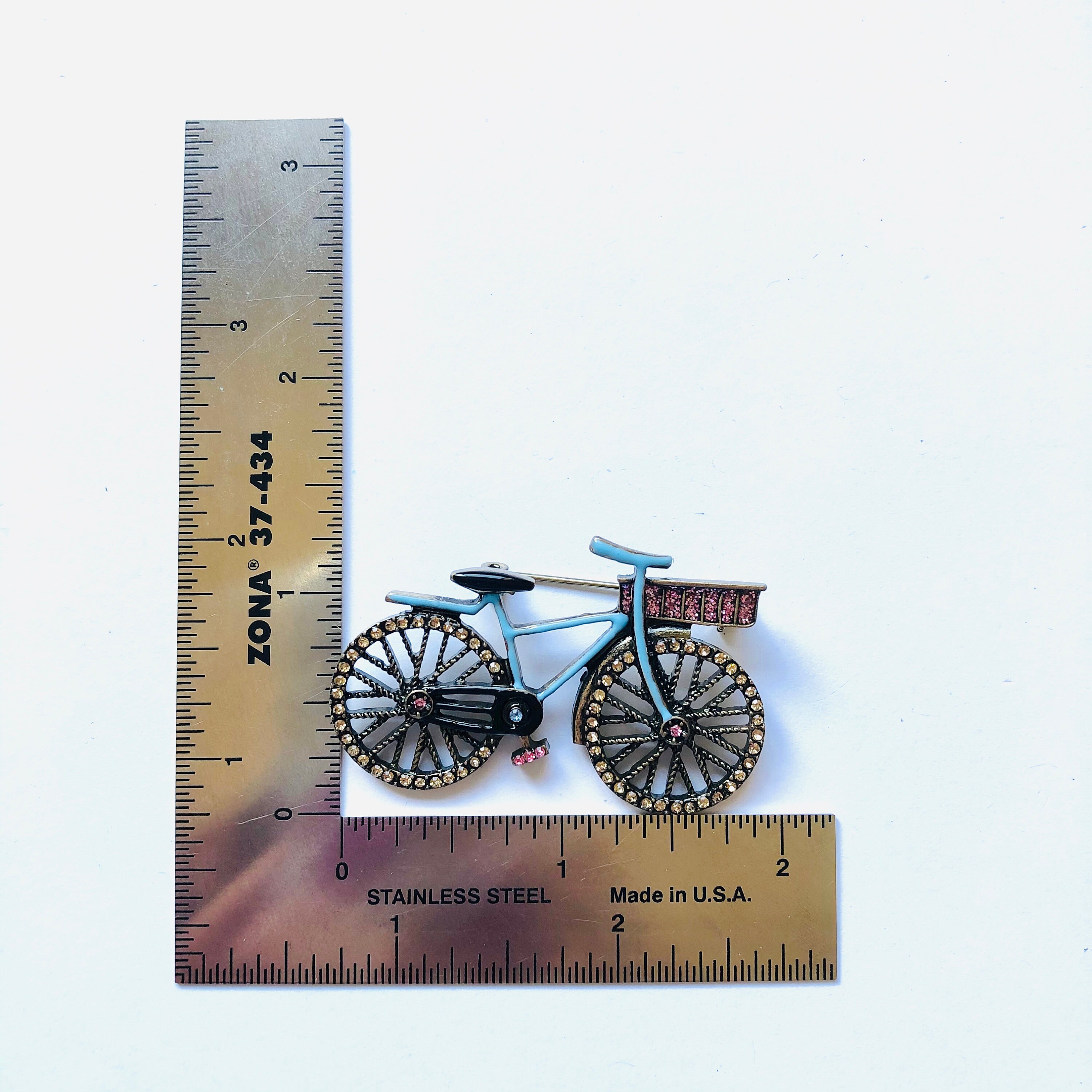Adorable Blue Enamel and Golden Rhinestone Bicycle Bike With