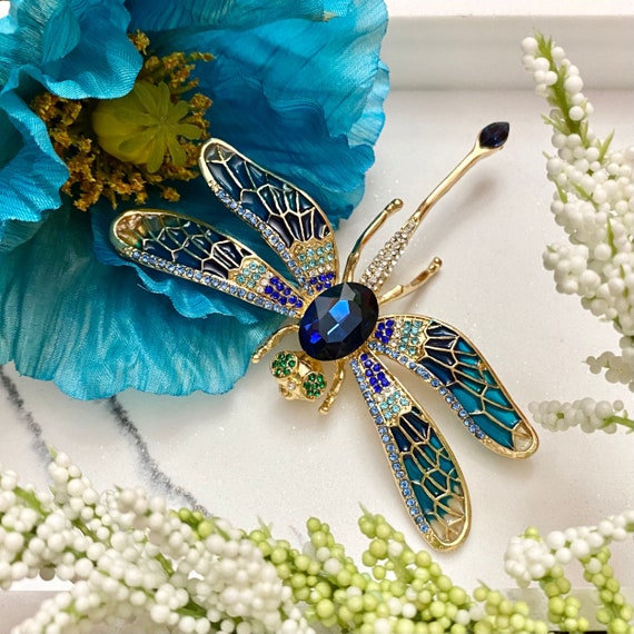 Large Statement Gold tone Blue Clear and Purple Rhinestone Sparkly Crystal Dragonfly Brooch Lapel Pin Jewelry DIY Craft Gift for Wife A1785 Etsy Canada