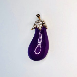 Purple Eggplant Rhinestone Vegetables Plant Brooch Enamel Pin Keto Food Jewelry Garden Gift A558