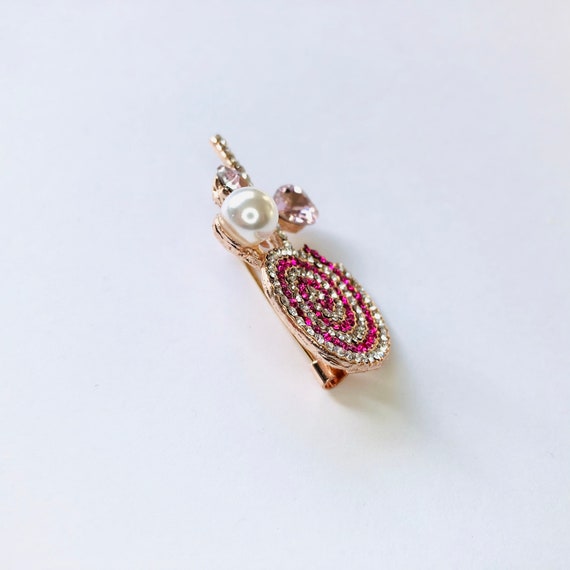 Rose Gold-tone Pink Rhinestone Swirl Candy Lollip… - image 3