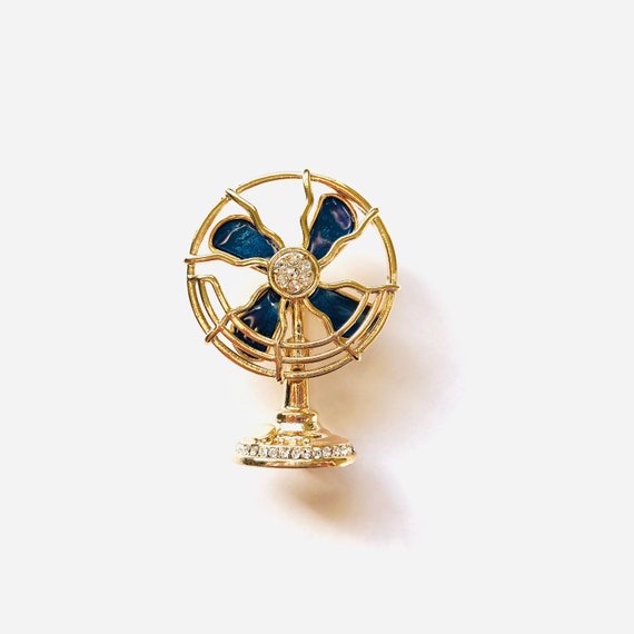 Adorable Gold-tone Blue Enamel & Rhinestone Vinta… - image 1