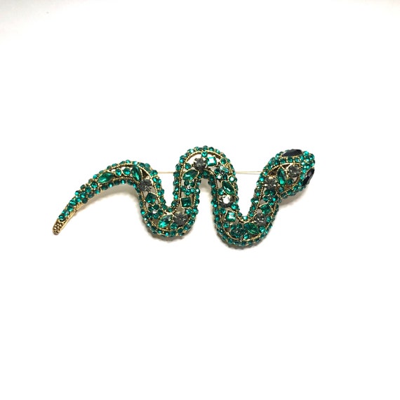 Gold tone Oversize Large Sparkly Green Rhinestone Cool Snake Animal Brooch Lapel Snake Lover Gift A1748 Etsy