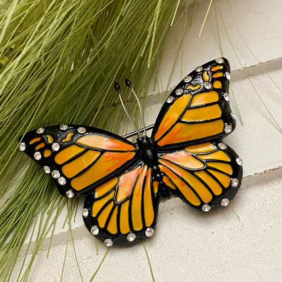 Enamel Monarch Orange Black Yellow Butterfly Brooch Pin Jewelry