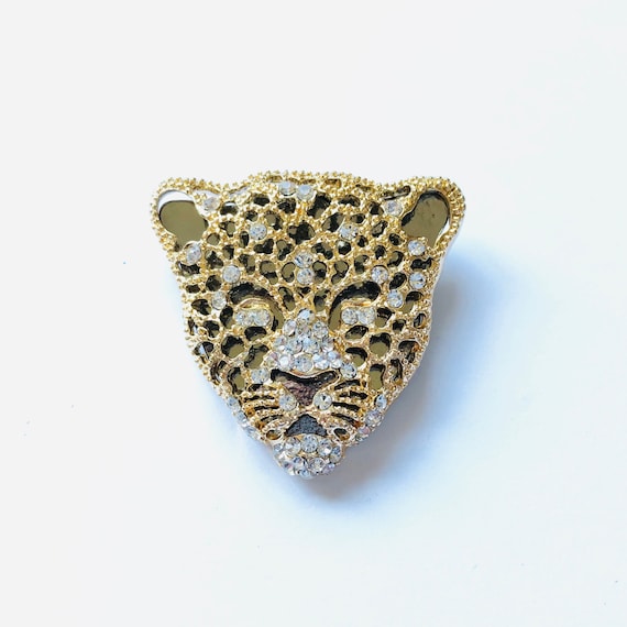Spotted Leopard Rhinestone Hollow-out Head Cheeta… - image 1