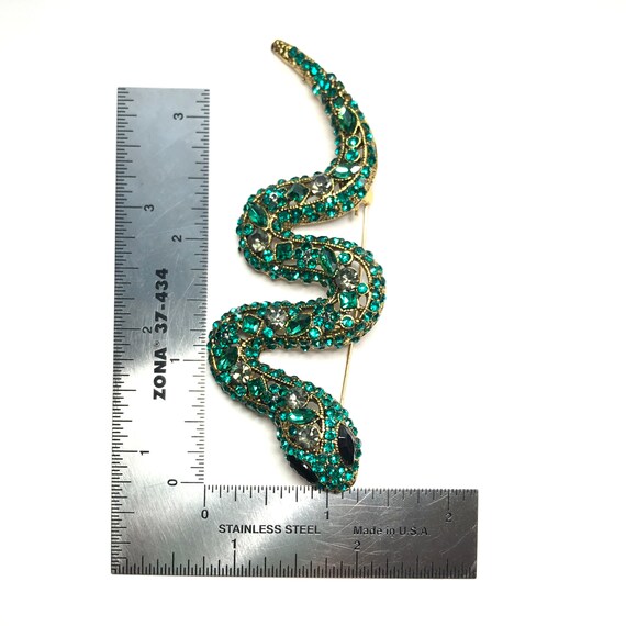 Gold-tone Oversize Large Sparkly Green Rhinestone Cool Snake 
