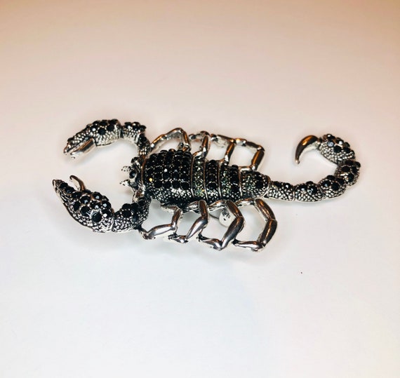 Large Silver-tone Black Rhinestone Scorpion Anima… - image 4