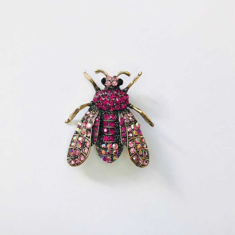 Unique Light and Dark Pink Rhinestone Bee Insect Fly Bug Brooch Animal Gift fDIY Craft Pin A1414
