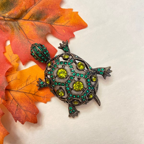 Cute Green Crystal Rhinestone Colorful Enamel Tortoise Turtle  Brooch Pin Jewelry Gift A1988