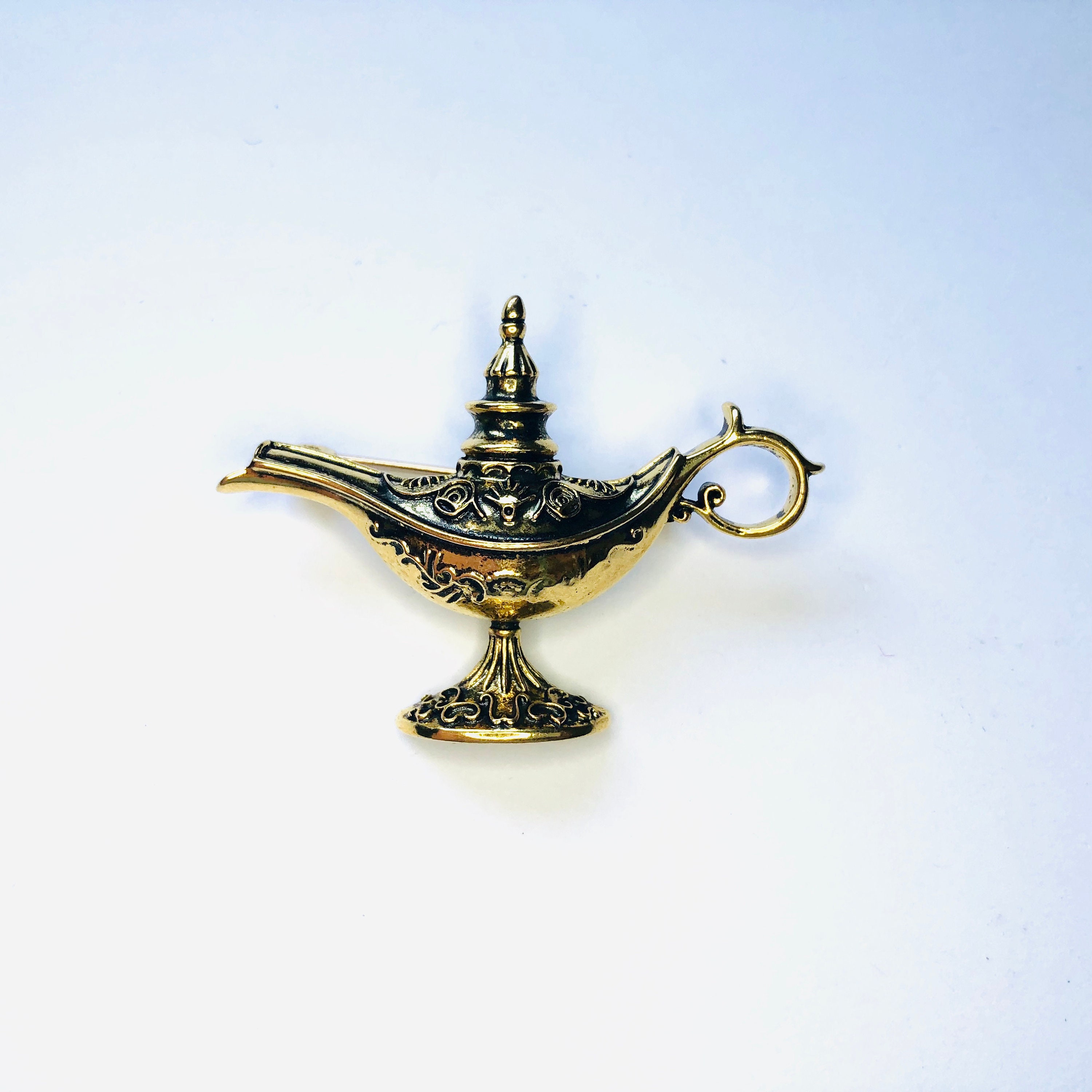 thumbnail image 2 of Vintage Aladdin Genie Lamp Rhinestone Brooch Pin Costume Jewelry 2 of 13