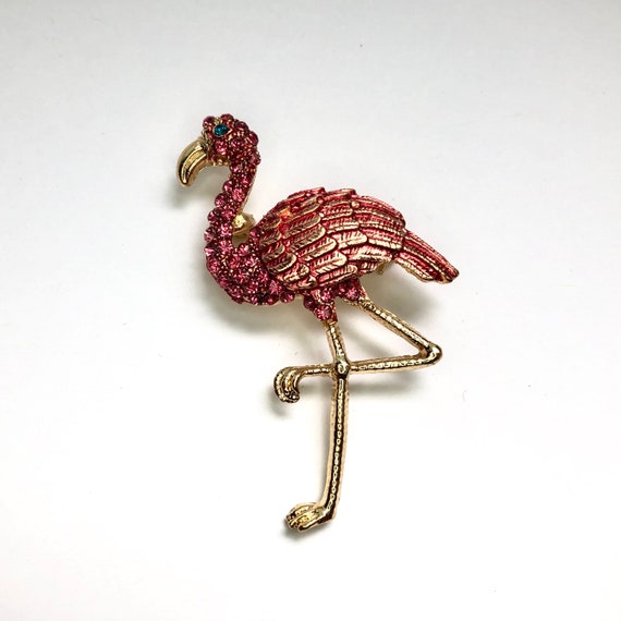 Pink Flamingo Enamel Rhinestone Animal Brooch Lap… - image 1