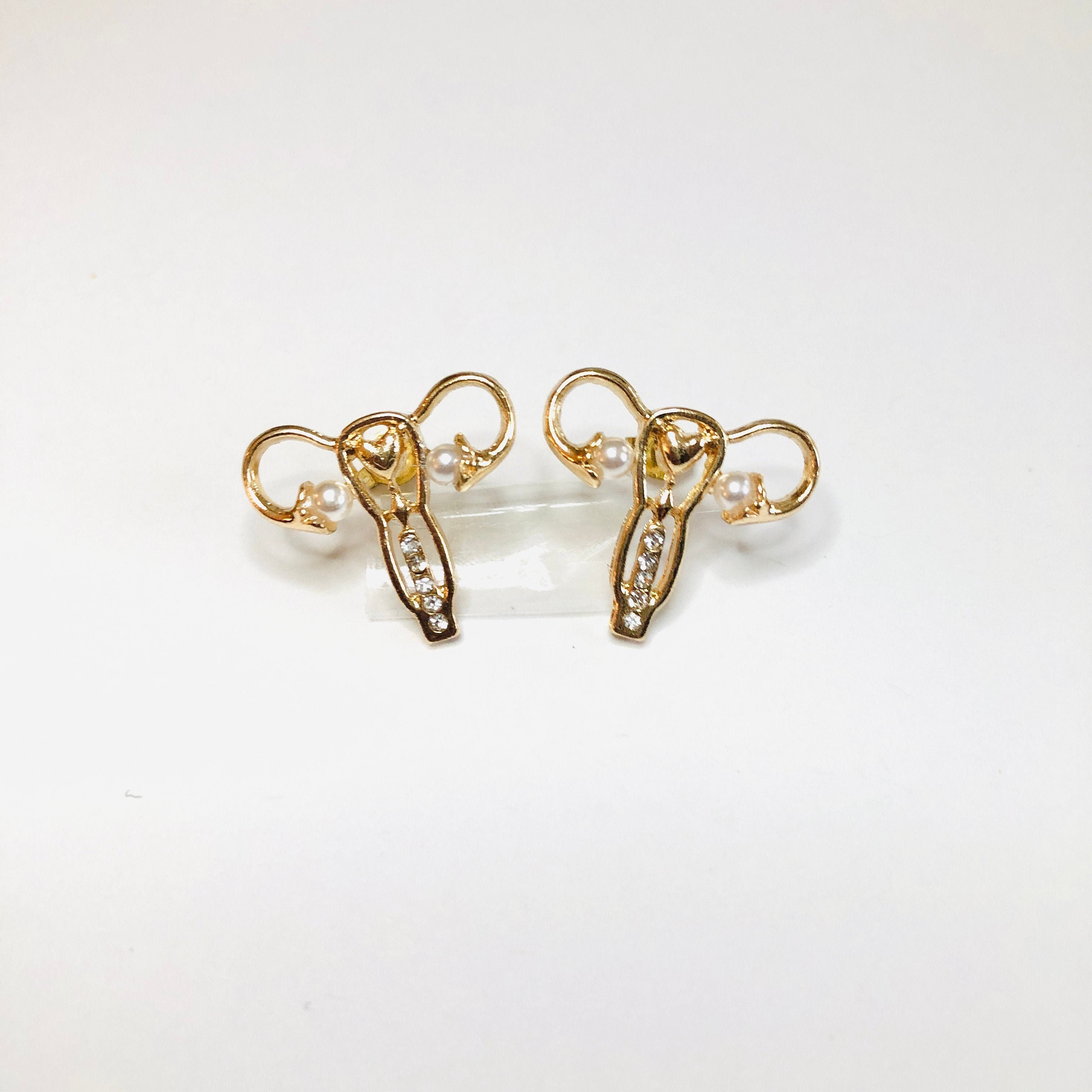 EARRINGS Rhinestone & Faux Pearl Uterus Female Anatomy Medical Etsy