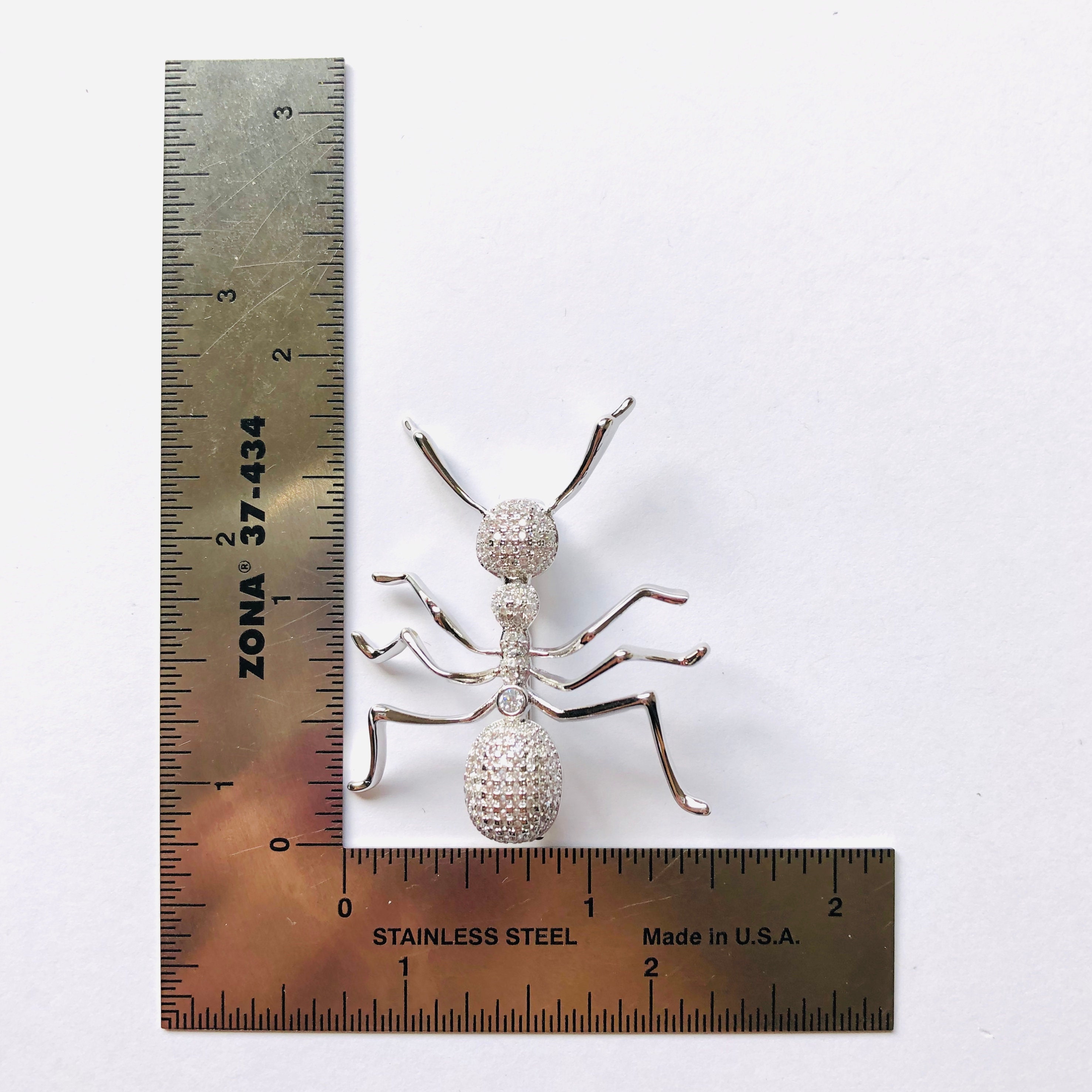 Silver-tone Adorable CZ Cubic Zircon Crystal Ant Sparkly