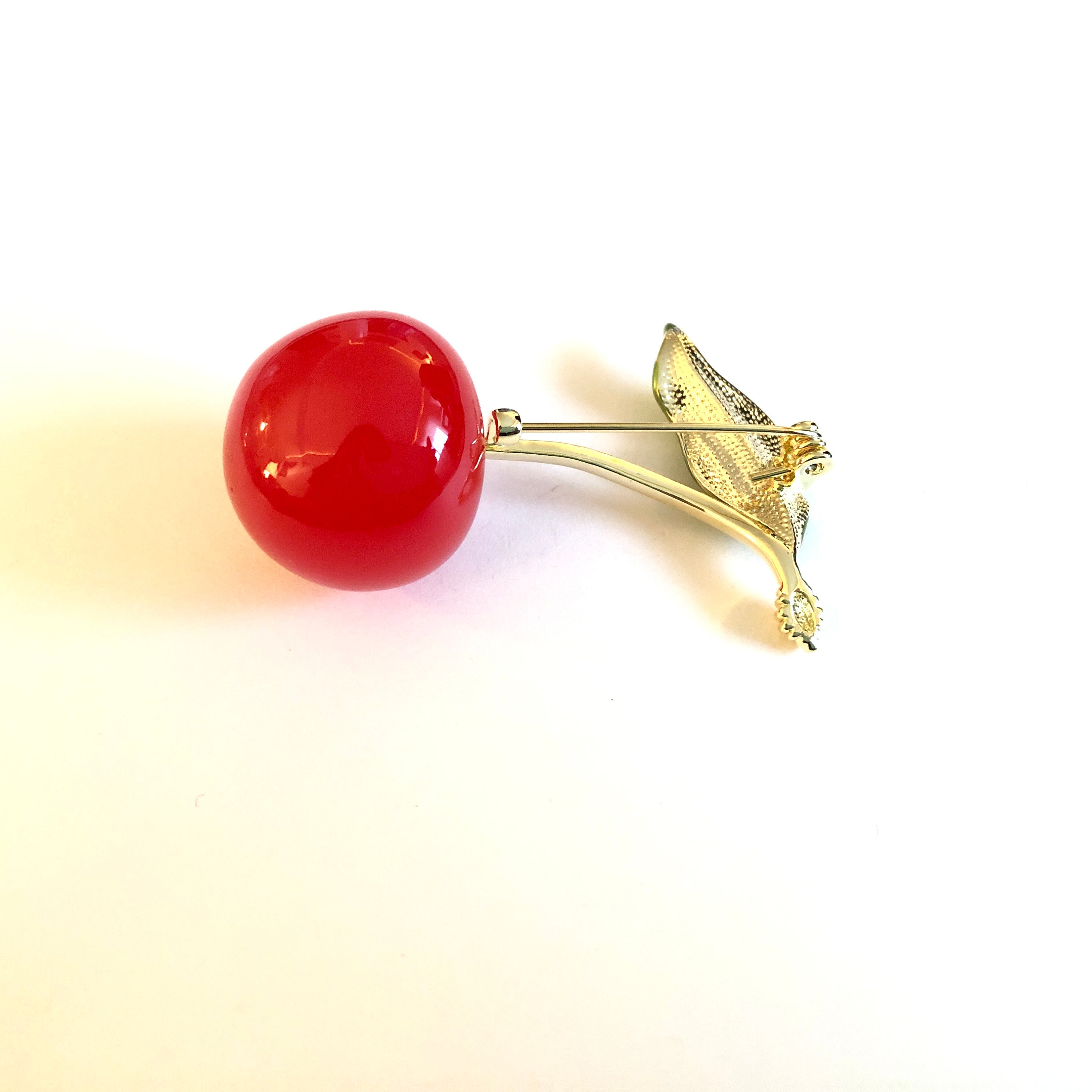 Gold-tone Juicy Red 3D Montmorency Cherry Acrylic Fruit